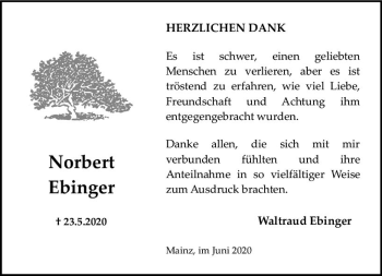 Traueranzeige von Norbert Ebinger von vrm-trauer