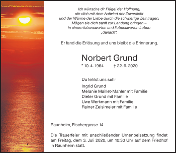 Traueranzeige von Norbert Grund von vrm-trauer