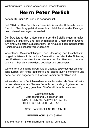 Traueranzeige von Peter Perlich von vrm-trauer