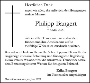 Traueranzeige von Philipp Bangert von vrm-trauer