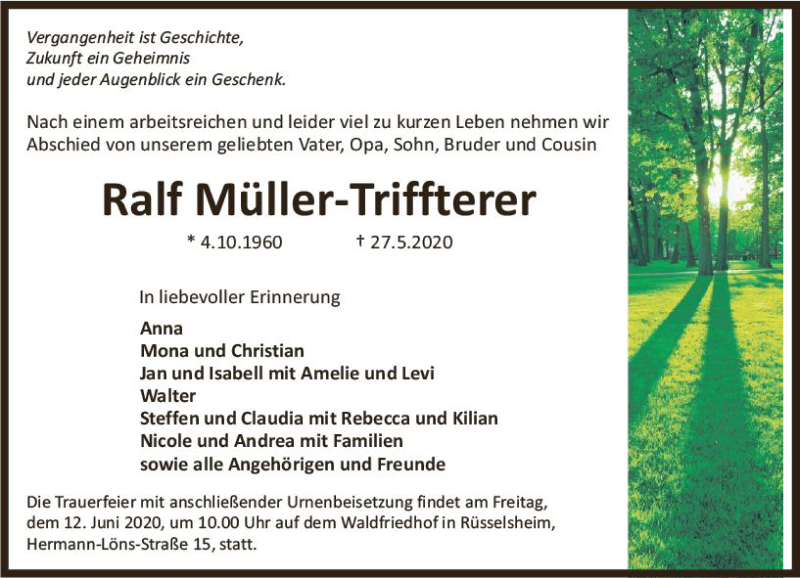  Traueranzeige für Ralf Müller-Triffterer vom 06.06.2020 aus vrm-trauer