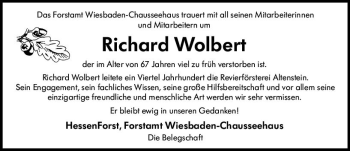 Traueranzeige von Richard Wolbert von vrm-trauer