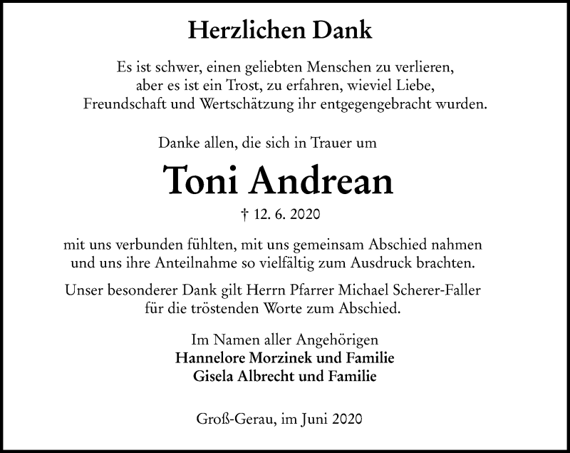  Traueranzeige für Toni Andrean vom 27.06.2020 aus vrm-trauer