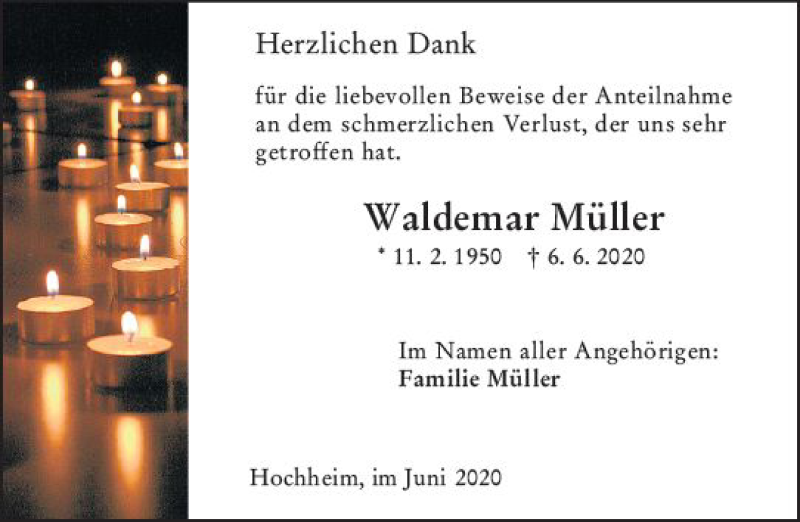  Traueranzeige für Waldemar Müller vom 12.06.2020 aus vrm-trauer