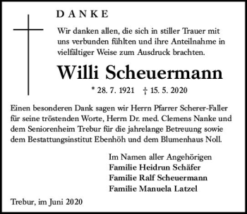 Traueranzeige von Willi Scheuermann von vrm-trauer