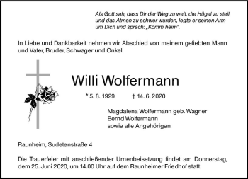 Traueranzeige von Willi Wolfermann von vrm-trauer