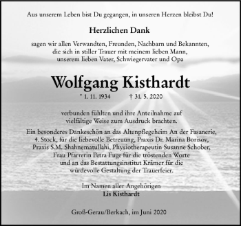 Traueranzeige von Wolfgang Kisthardt von vrm-trauer
