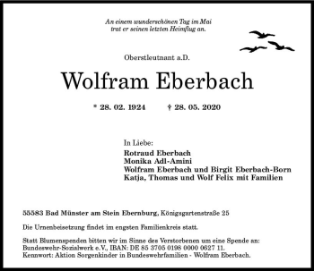Traueranzeige von Wolfram Eberbach von vrm-trauer