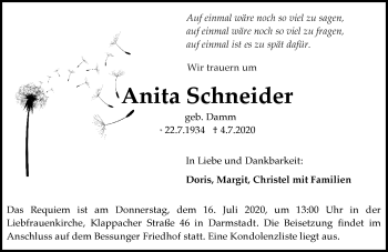 Traueranzeige von Anita Schneider von VRM Tageszeitungen