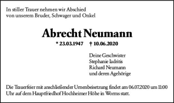 Traueranzeige von Abrecht Neumann von vrm-trauer
