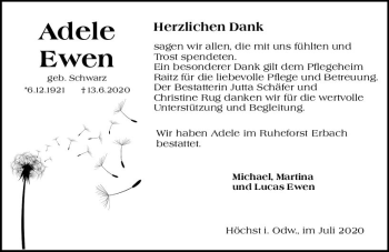 Traueranzeige von Adele Ewen von vrm-trauer