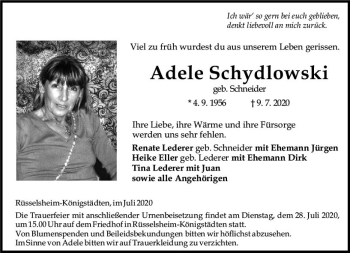 Traueranzeige von Adele Schydlowski von vrm-trauer