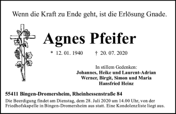 Traueranzeige von Agnes Pfeifer von vrm-trauer