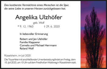 Traueranzeige von Angelika Ulzhöfer von vrm-trauer