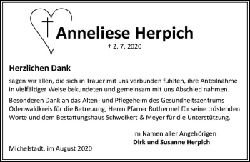Traueranzeige von Anneliese Herpich von vrm-trauer