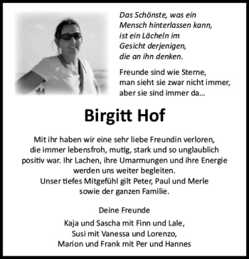 Traueranzeige von Birgitt Hof von vrm-trauer