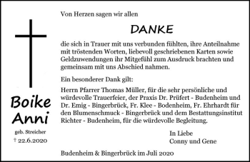 Traueranzeige von Boike Anni von vrm-trauer