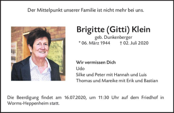 Traueranzeige von Brigitte Klein von vrm-trauer