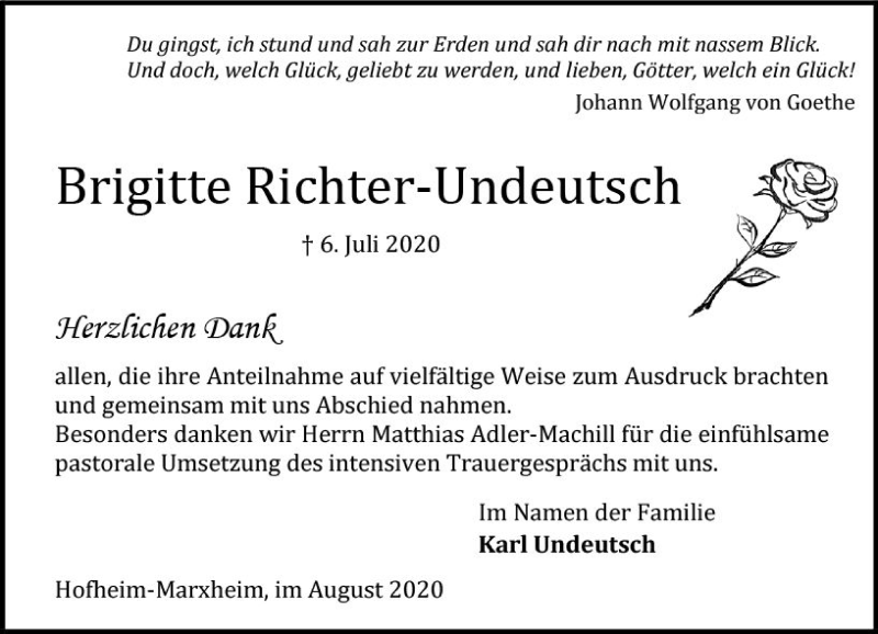  Traueranzeige für Brigitte Richter-Undeutsch vom 01.08.2020 aus vrm-trauer