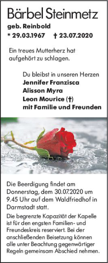 Traueranzeige von Bärbel Steinmetz von vrm-trauer
