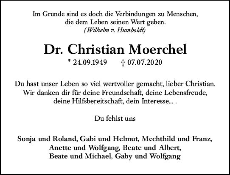  Traueranzeige für Christian Moerchel vom 11.07.2020 aus vrm-trauer