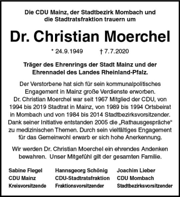 Traueranzeige von Christian Moerchel von vrm-trauer