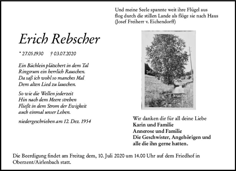  Traueranzeige für Erich Rebscher vom 08.07.2020 aus vrm-trauer