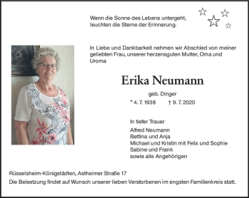Traueranzeige von Erika Neumann von vrm-trauer