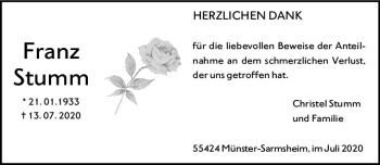 Traueranzeige von Franz Stumm von vrm-trauer