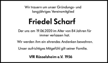 Traueranzeige von Friedel Scharf von vrm-trauer