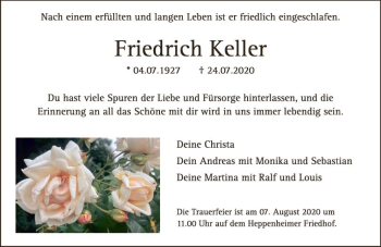 Traueranzeige von Friedrich Keller von vrm-trauer