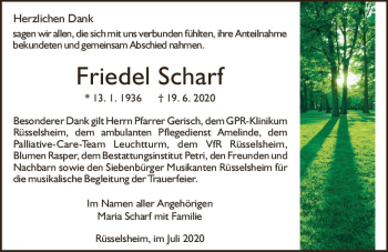 Traueranzeige von Friedrich Scharf von vrm-trauer