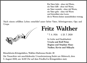 Traueranzeige von Fritz Walther von vrm-trauer