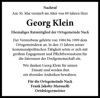 Traueranzeige von Georg Klein von vrm-trauer