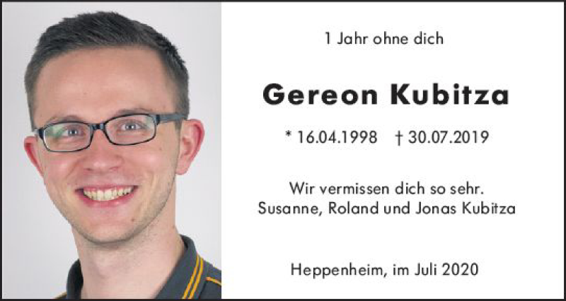  Traueranzeige für Gereon Kubitza vom 30.07.2020 aus vrm-trauer
