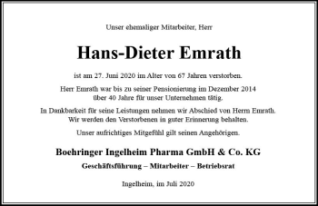Traueranzeige von Hans-Dieter Emrath von vrm-trauer