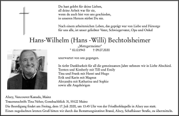 Traueranzeige von Hans-Wilhelm Bechtolsheimer von vrm-trauer