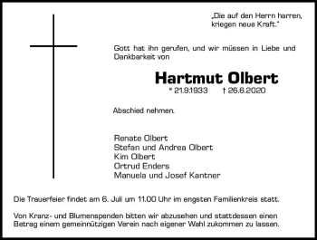 Traueranzeige von Hartmut Olbert von vrm-trauer