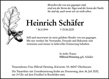 Traueranzeige von Heinrich Schäfer von vrm-trauer