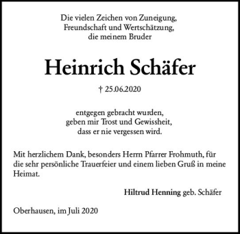 Traueranzeige von Heinrich Schäfer von vrm-trauer