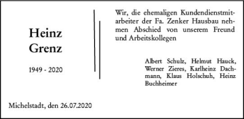 Traueranzeige von Heinz Grenz von vrm-trauer