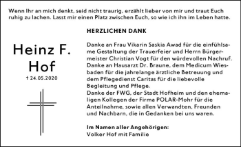 Traueranzeige von Heinz F. Hof von vrm-trauer