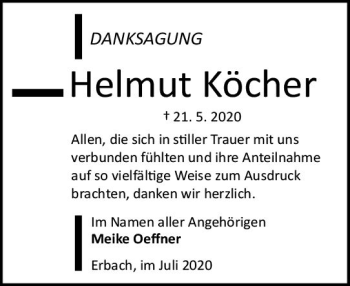 Traueranzeige von Helmut Köcher von vrm-trauer