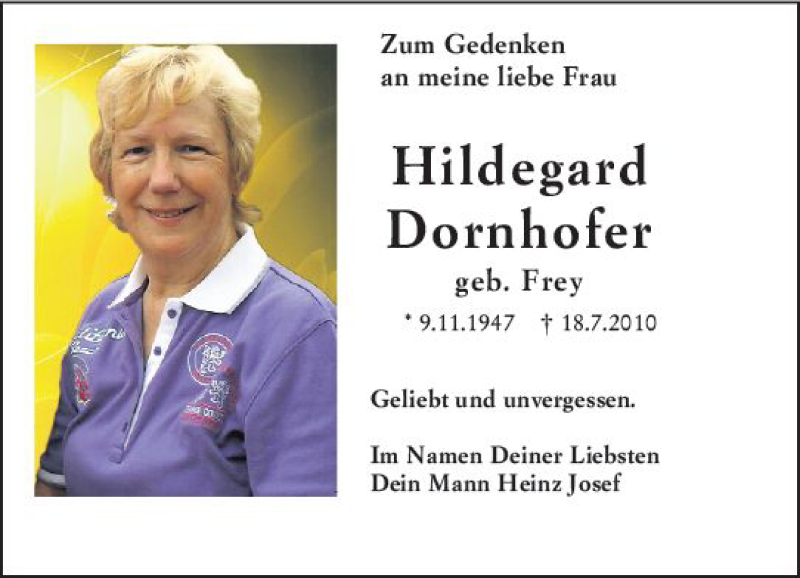  Traueranzeige für Hildegard Dornhofer vom 18.07.2020 aus vrm-trauer