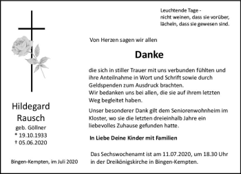 Traueranzeige von Hildegard Rausch von vrm-trauer