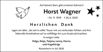 Traueranzeige von Horst Wagner von vrm-trauer
