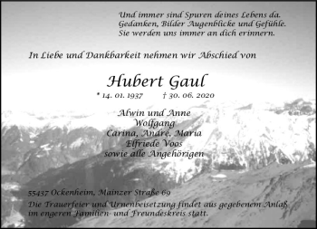 Traueranzeige von Hubert Gaul von vrm-trauer