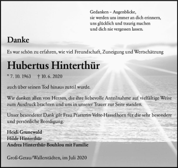 Traueranzeige von Hubertus Hinterthür von vrm-trauer