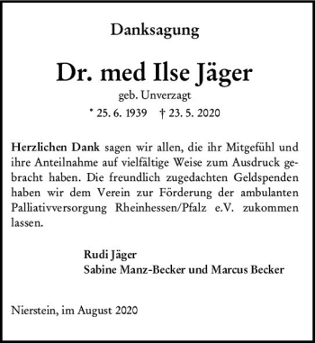Traueranzeige von Ilse Jäger von vrm-trauer