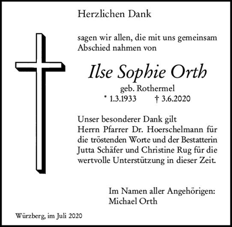  Traueranzeige für Ilse Sophie Orth vom 11.07.2020 aus vrm-trauer